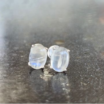 Cercei stud piatra lunii argint 5x7 mm Oval