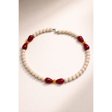 Choker din argint 925 cu coral si jad | Petalia - Default Title