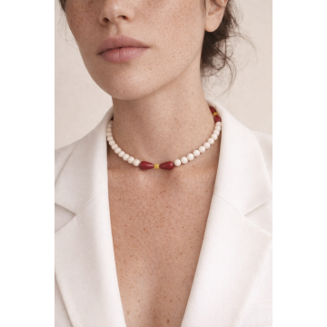 Choker din argint 925 cu coral si jad | Petalia - Default Title