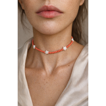 Choker din argint 925 cu coral si sidef | Stella Marina - Default Title