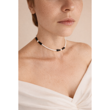 Choker din argint 925 cu sidef si onix | Contraste - Default Title