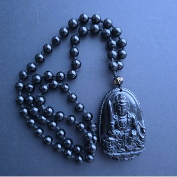 Colier amuleta obsidian negru | Buddha