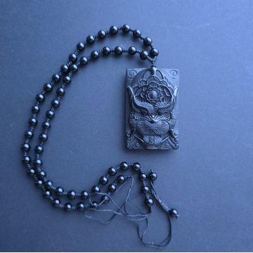 Colier amuleta obsidian negru | Dragon