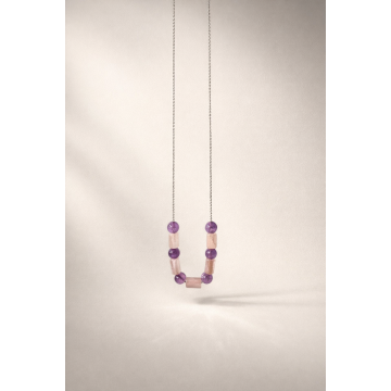 Colier din argint 925 cu jad si cuarț roz si jad lila | Aera - Default Title