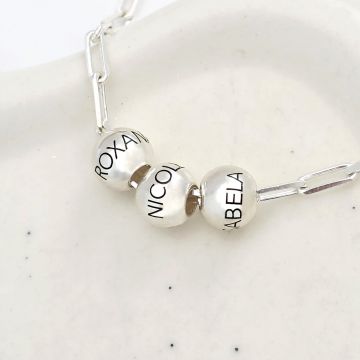 Colier Legaturi Pretioase - 3 bilute personalizate cu nume - Lantisor cu zale dreptunghiulare - Argint 925