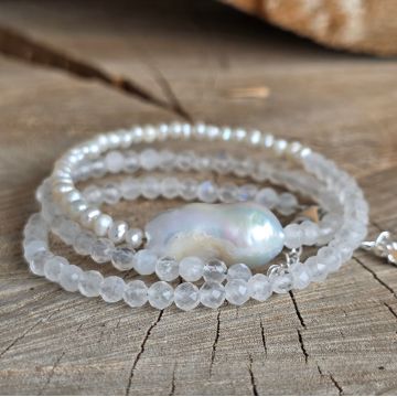 Colier piatra lunii și perle Moonlight #311