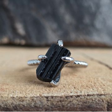 Inel ajustabil turmalina neagra | Raw