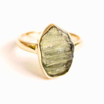 Inel argint 925 Elegant cu Moldavit placat cu Aur 18K 3.42 gr Marime 54  (EU)   7 (US) ,   Stimuleaza Evolutia Interioara si Vindecarea Energetica,