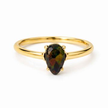 Inel Argint 925 placat cu aur 18K cu Opal Negru Fatetat lacrima ,   o reflexie profunda a intuitiei purtate cu gratie