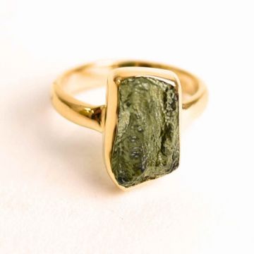 Inel argint 925 placat cu aur de 18k cu Moldavit natural 5 marime 53 6  - Evolutie interioara si protectie