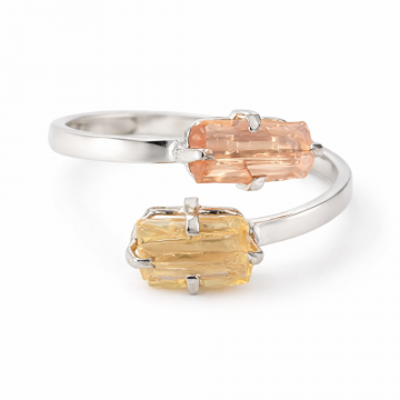 Inel dublu din Topaz Imperial natural si Argint 925 - Echilibru in doua lumini