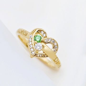 Inel Due Amori - 2 nume si Cristale Zirconia - Argint 925 placat cu Aur Galben 18K