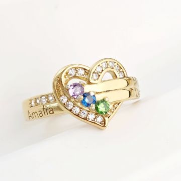 Inel Tre Amori - 3 nume si Cristale Zirconia - Argint 925 placat cu Aur Galben 18K