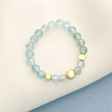 Inel Vitalitate SOLO - Pietre Acvamarin & Bilute Argint placat cu Aur Galben 18k