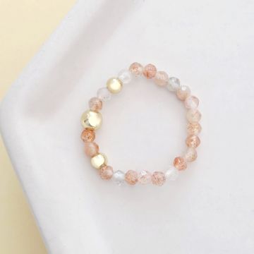 Inel Vitalitate SOLO - Pietre Agat portocaliu & Bilute Argint placat cu Aur Galben 18k