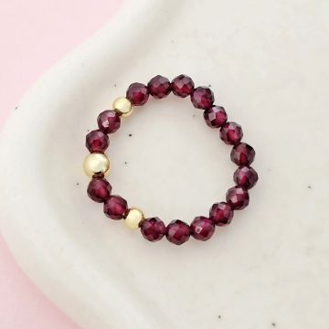 Inel Vitalitate SOLO - Pietre Granat & Bilute Argint placat cu Aur Galben 18k