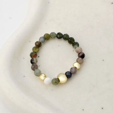 Inel Vitalitate SOLO - Pietre Turmalina multicolora & Bilute Argint placat cu Aur Galben 18k