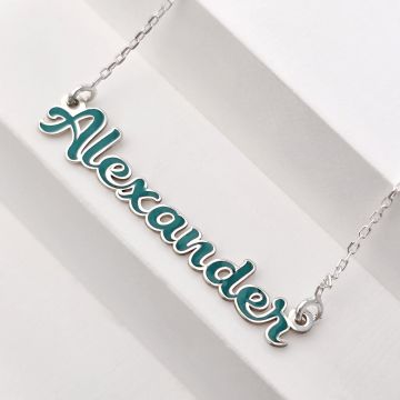 Lantisor cu nume si email turcoaz - Argint 925