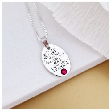 Lantisor cu pandantiv Nasa - Imbratisare calda - Model oval 15mm - Argint 925 si Cristal Swarovski