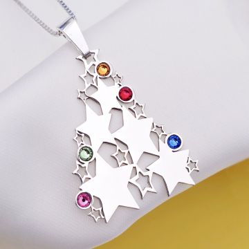 Lantisor festiv - Bradut Stelar - Pandantiv cu stele personalizate cu nume si cristale Swarovski - Argint 925