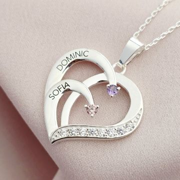 Lantisor Inima cu Poveste - 2 nume si Cristale Zirconia - Argint 925