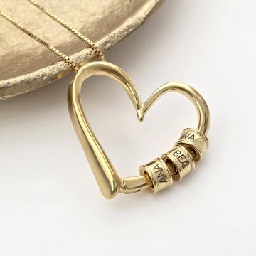 Lantisor Legaturi de Suflet - Pandantiv Inima si Elemente cu nume - Argint 925 placat cu Aur Galben 18K