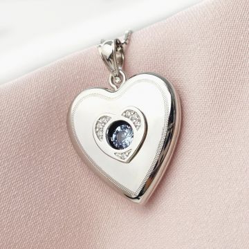 Medalion inima cu poze in interior - Blue Shimmer - Argint 925 Rodiat - Cristale Zirconia