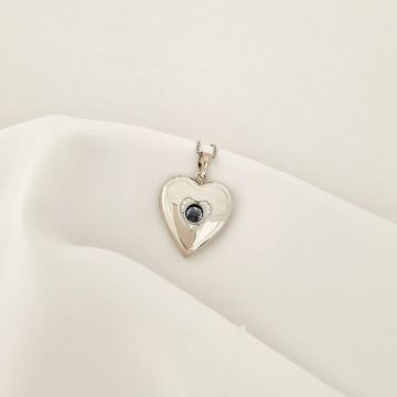 Medalion inima cu poze in interior - Blue Shimmer - Argint 925 Rodiat - Cristale Zirconia