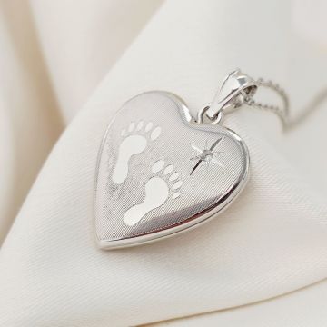 Medalion inima cu poze in interior - Footsteps&Birthstone - Argint 925 Rodiat