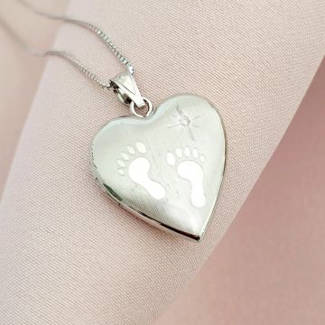 Medalion inima cu poze in interior - Footsteps&Birthstone - Argint 925 Rodiat