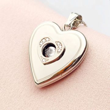 Medalion inima cu poze in interior - White Shimmer - Argint 925 Rodiat - Cristale Zirconia