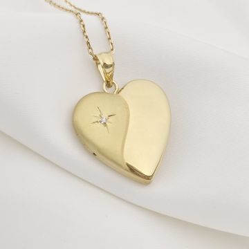 Medalion inima cu poze in interior - Yin&Yang - Argint 925 placat cu Aur Galben 18K - Cristal White Zirconia