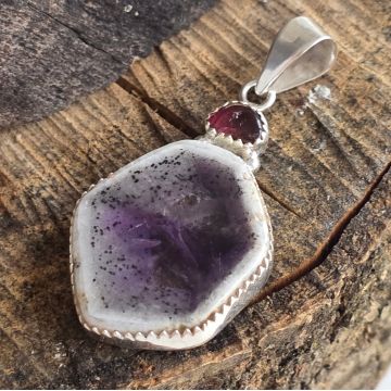 Pandantiv argint ametist chevron si turmalina roz | Model 1