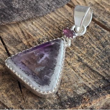 Pandantiv argint ametist chevron si turmalina roz | Model 2