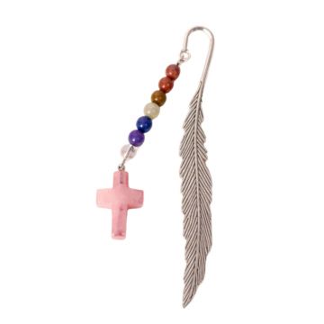 Semn de Carte cu Cruce din Cuart Roz si Pietrele celor 7 Chakre