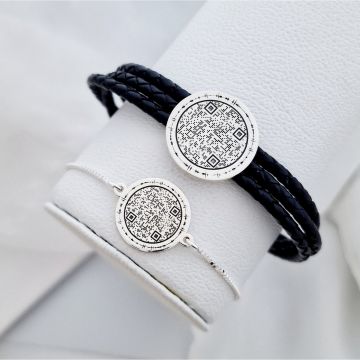 Set 2 bratari - Iubire transmisa prin amprenta vocala si Qr Code - Argint 925 - Lant glisant si piele impletita