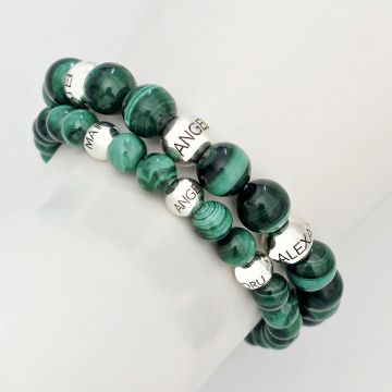 Set bratari Tranformare - Pietre Malachite & Bilute personalizate din Argint 925 - Snur elastic