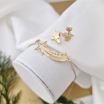 Set festiv - Sclipire Stelara - Cercei stelute si lantisor cu stea cazatoare - Argint 925 placat cu Aur Galben 18K
