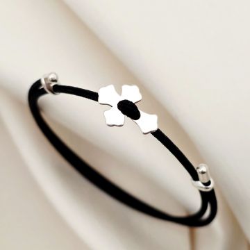 Brățara Cruce - Șnur negru Gros - Argint 925