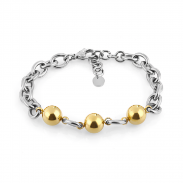 Brățară Damă din Oțel Inoxidabil, Design Bicolor cu Zale Rotunde - Auriu
