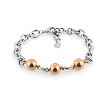 Brățară Damă din Oțel Inoxidabil, Design Bicolor cu Zale Rotunde - Rose Gold