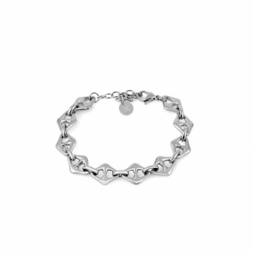 Brățară Damă din Oțel Inoxidabil, Design cu Zale Ovale Texturate - Argintiu