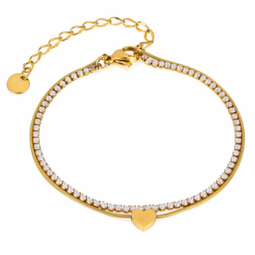 Brățară Fină de Damă din Oțel Inoxidabil, Decorat cu Zirconii Strălucitoare - Auriu