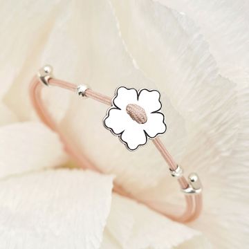 Brățara Floare cu 5 petale - Șnur roz Gros si 2 bilute - Argint 925