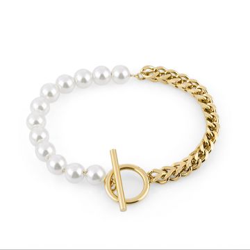 Brățară Freelook, Design Dual cu Zale și Perle Sidefate - Auriu