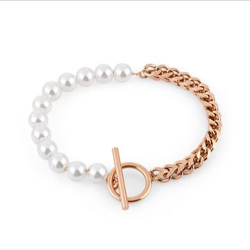 Brățară Freelook, Design Dual cu Zale și Perle Sidefate - Rose Gold