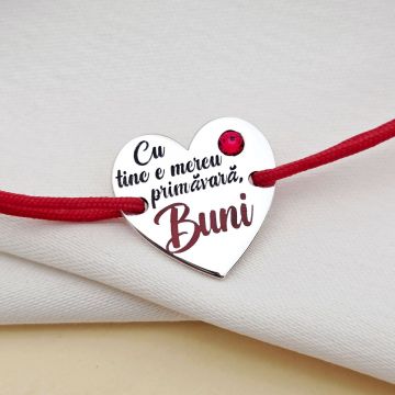 Brățară Inimă - Primăvara mea, Buni - Argint 925 cu Cristal Swarovski - Snur reglabil, diverse culori