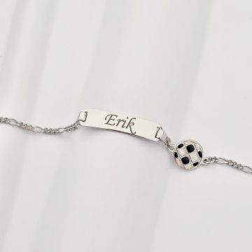 Bratara bebe - Placuta cu nume - Simbol minge de fotbal si lantisor - Argint 925
