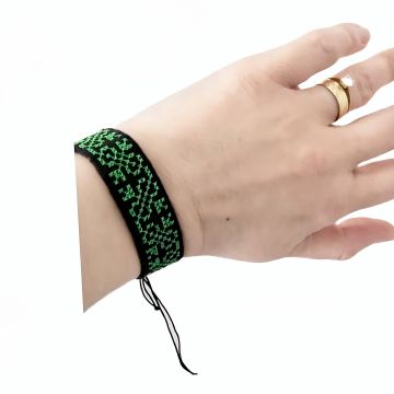 Bratara din fetru broderie traditionala model etno   lan de grau   Verde