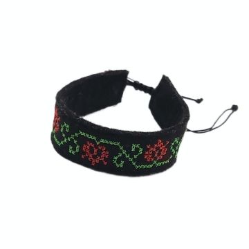 Bratara din fetru broderie traditionala model floral   lalea   Rosu